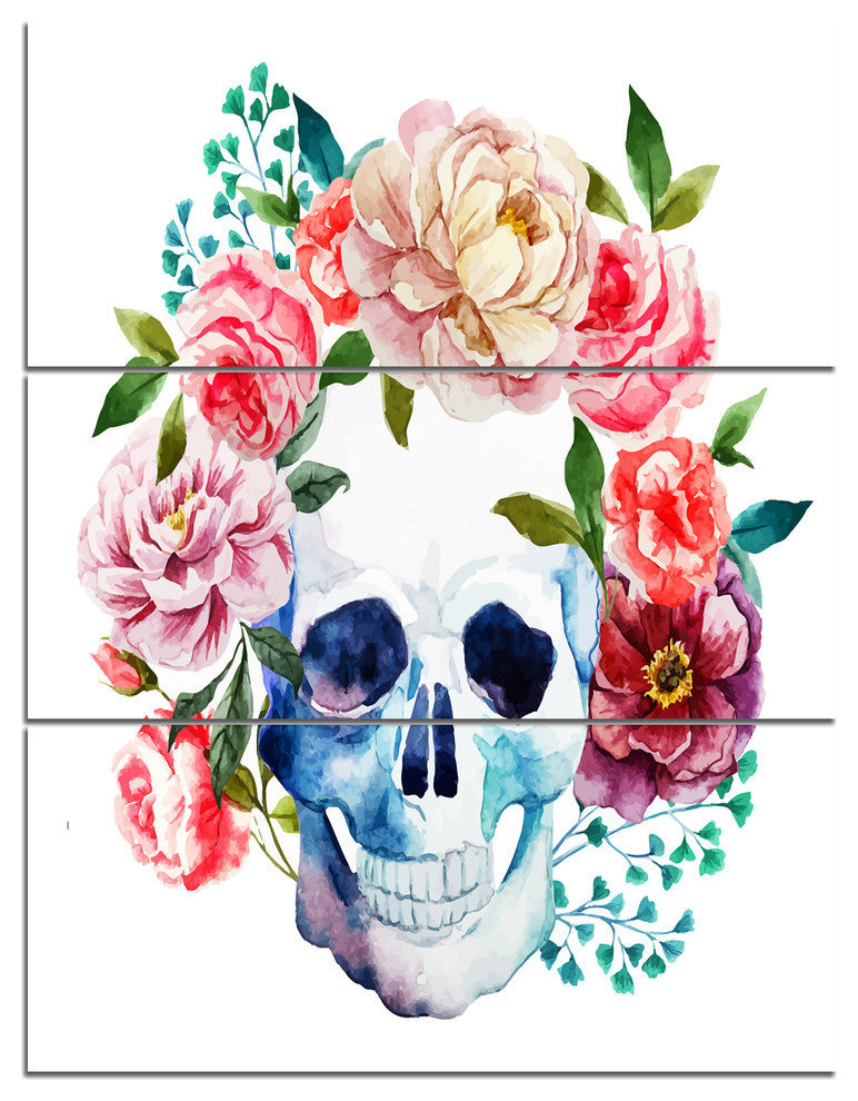 "Skull Bouquet Vector Art" Glossy Metal Wall Art, 3 Panels, 28"x36"