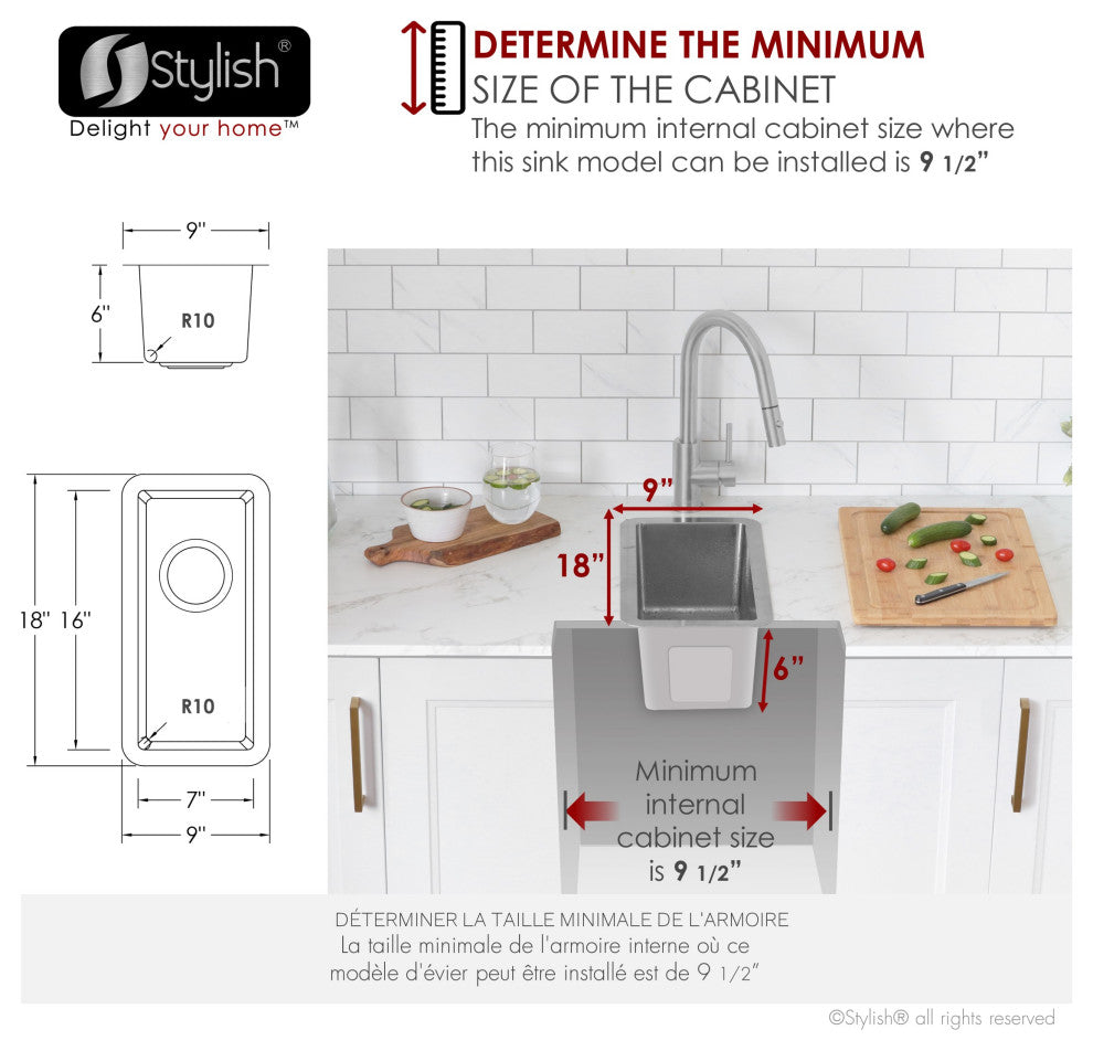 STYLISH Soria Dual Mount 9" Stainless Steel Single-Bowl Kitchen Sink
