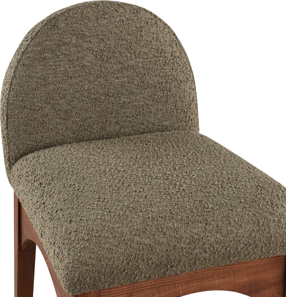 Waldorf Chenille Upholstered Stool, Black, Chenille, Natural Finish, Olive, Boucle Fabric, Walnut Finish