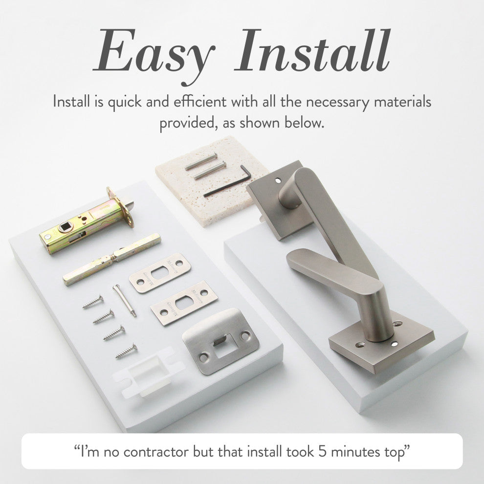 Modern Heavy Duty Designer Door Handle - Chrystie Collection, Satin Nickel, Privacy Right Hand