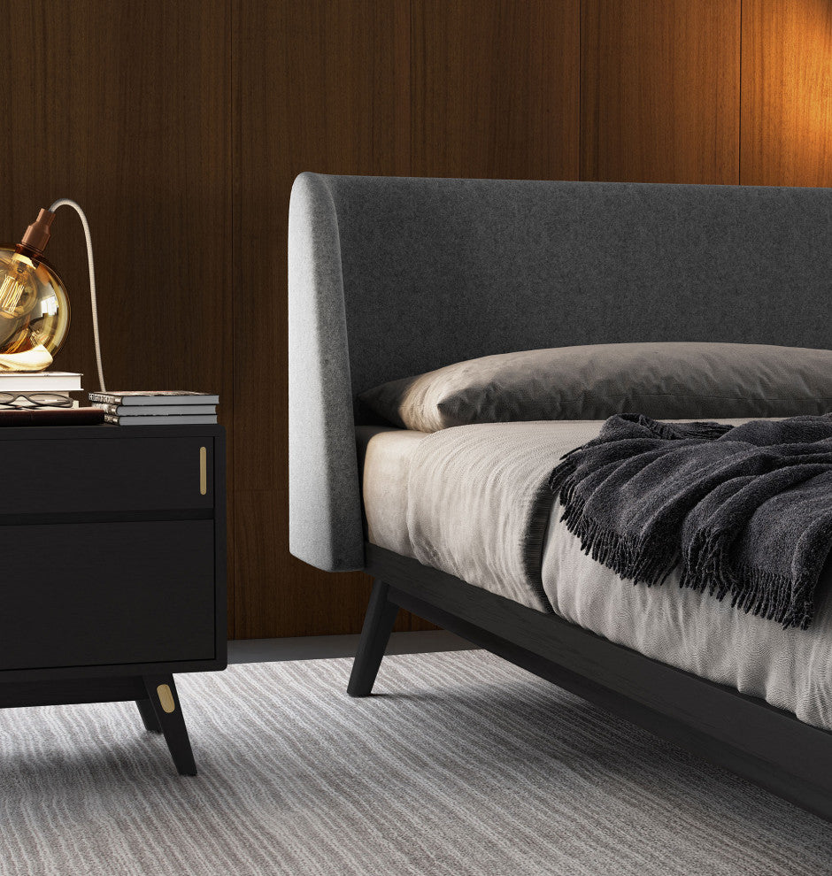 Haru Queen Bed, Andorra Wool and Black Oak