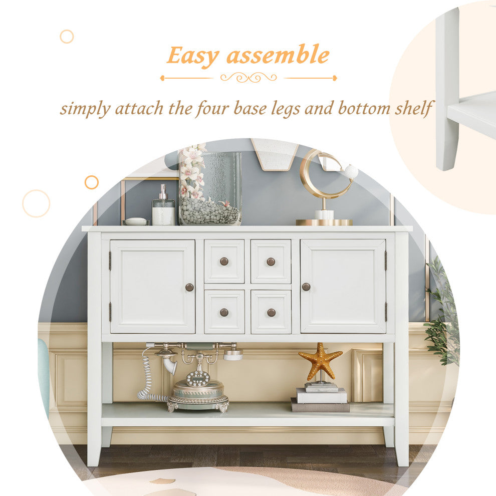 TATEUS 46" Console Table Buffet Sideboard Storage Drawers Cabinets Sofa Tables, White