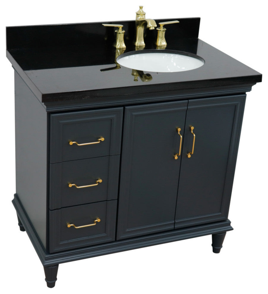 37" Single Vanity, Dark Gray Finish With Black Galaxy