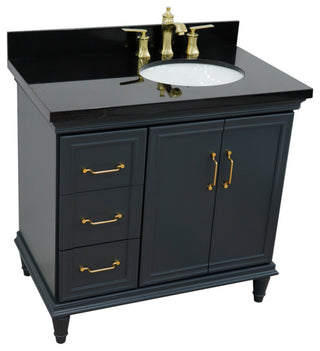 37" Single Vanity, Dark Gray Finish With Black Galaxy