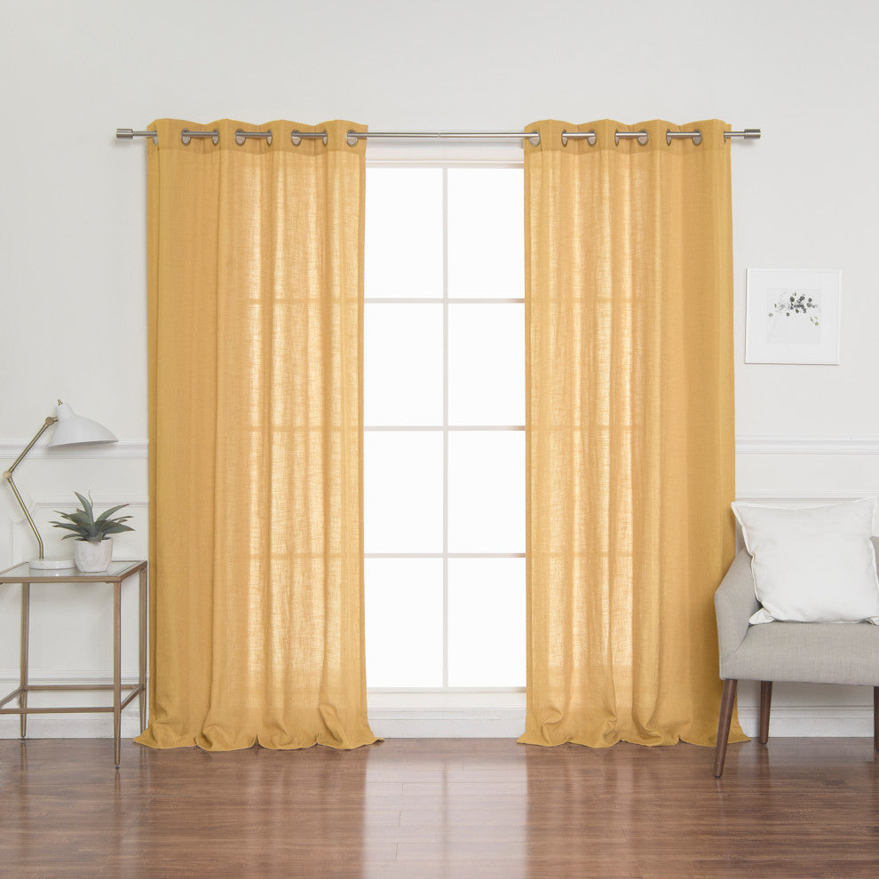 Faux Linen Blend Curtain Panel, Set of 2, Mustard, 52"w X 96"l