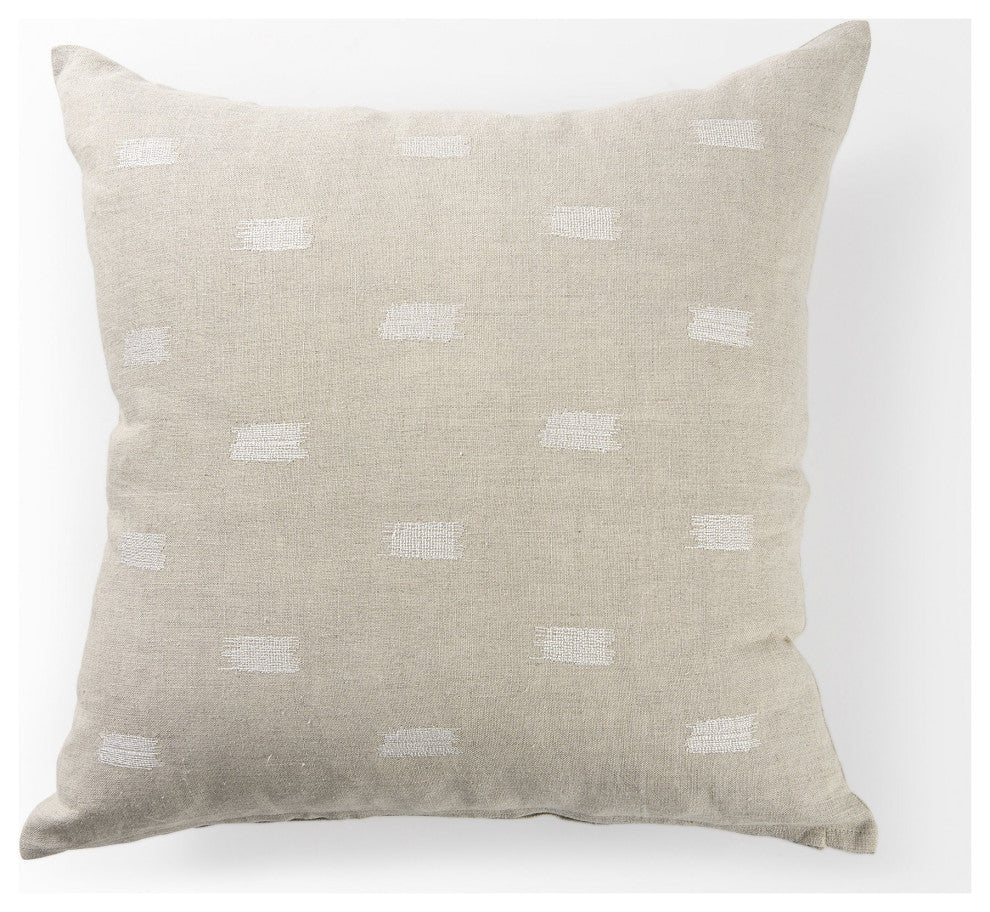 Canvas Beige and White Square Accent Pillow Cover