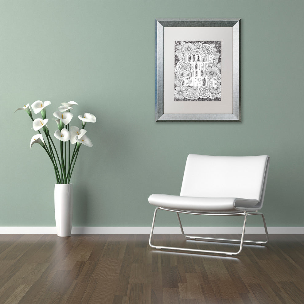 Hello Angel ''Today is Going to be Awesome'' Art, Silver Frame, White Mat, 14x11