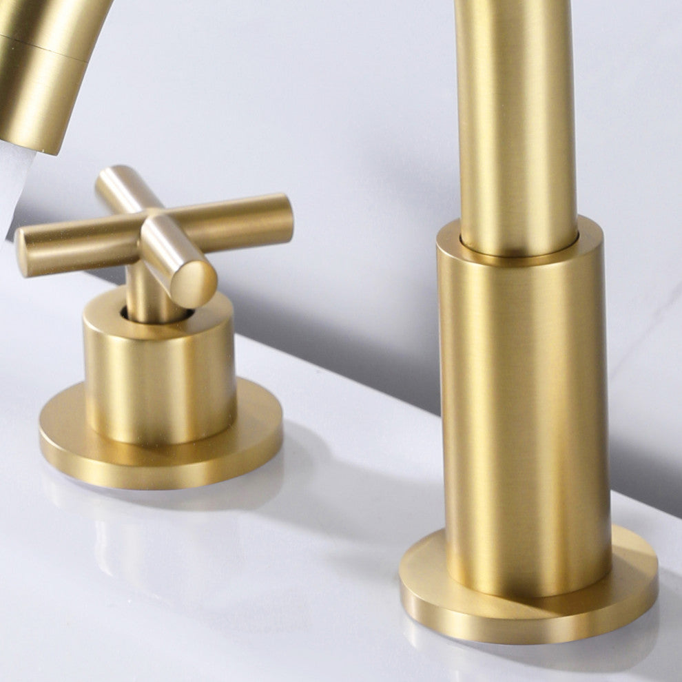 Deck Mounted Dual Handle Widespread Bathroom Faucet, Brushed Gold
