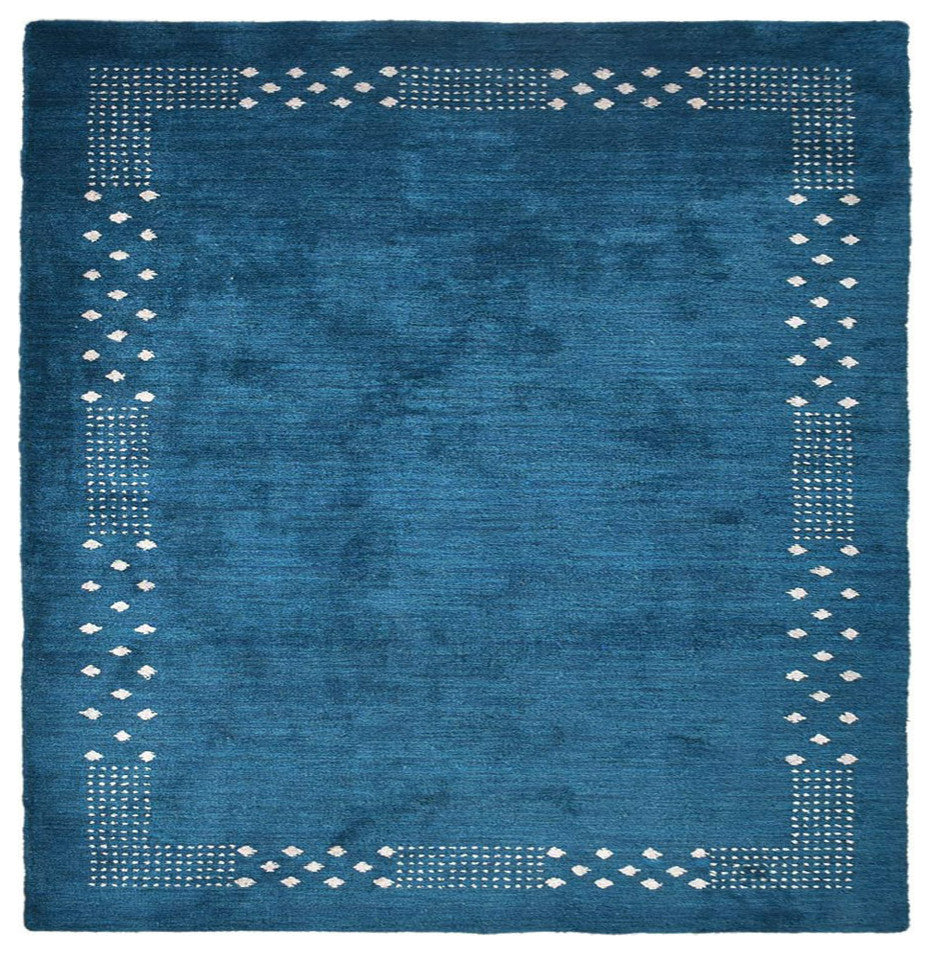 HAND KNOTTED LOOM SILK ECO-FRIENDLY AREA RUGS -8'x8', Square, Blue, Contemporary