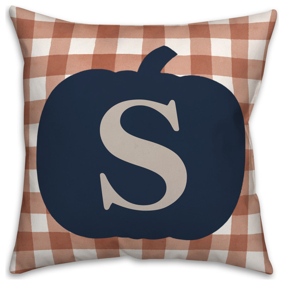 Blue Pumpkin Monogram S 18x18 Spun Poly Pillow
