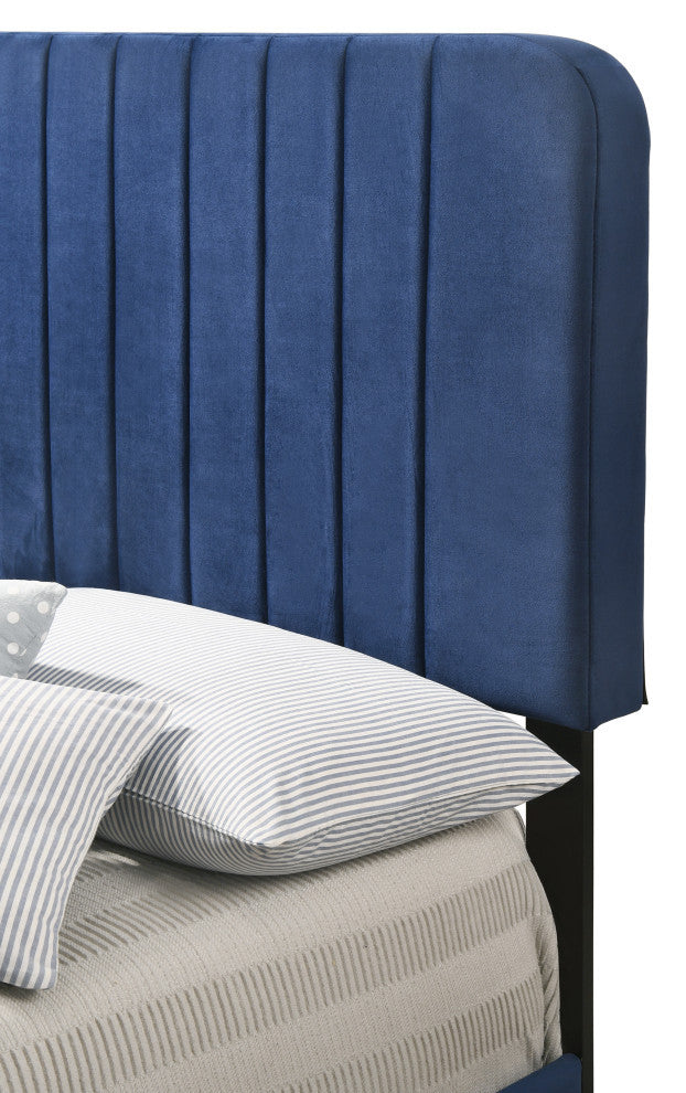Lodi Velvet Upholstered Channel Tufted Twin Panel Bed, Navy Blue