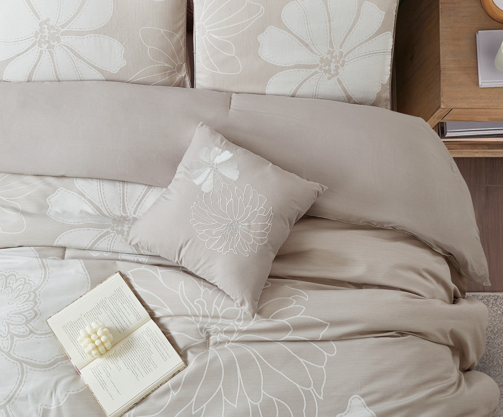 Viera 8 Piece Comforter Set, Taupe, King
