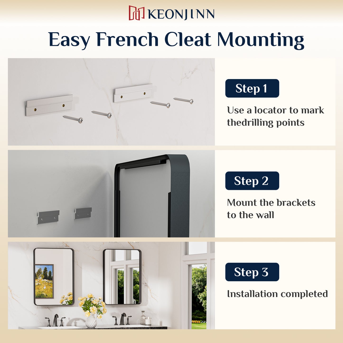 Metal Frame Decorative Rectangular Wall Mount Mirror, Black, 48"x30"