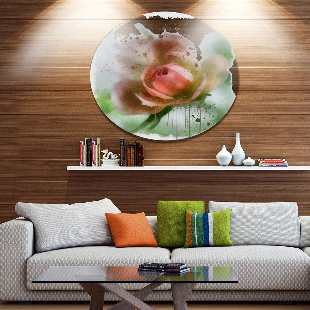 Pink Flower On Green Background, Floral Round Wall Art, 11"