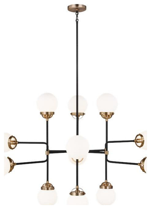 Cafe 12 Light Chandelier, Satin Brass