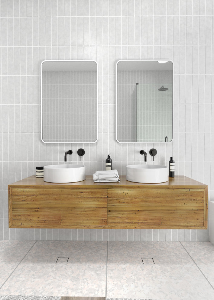 22" W X 32" H Radius Corner Stainless Steel Framed Mirror, White