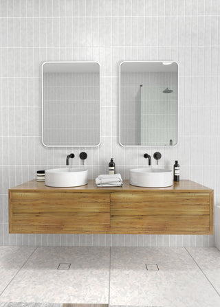 22" W X 32" H Radius Corner Stainless Steel Framed Mirror, White