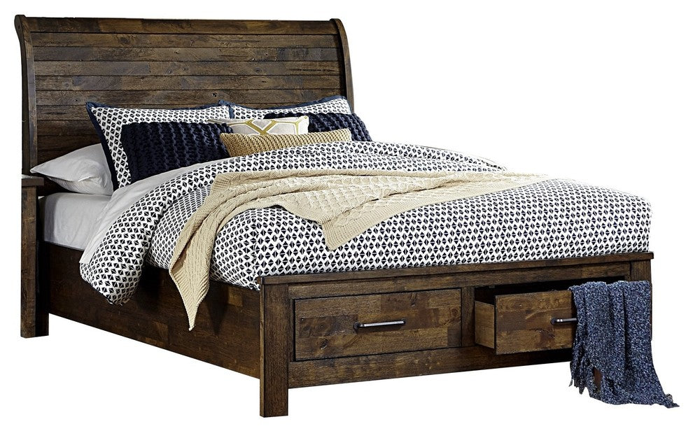 Jackson Rustic Queen Sleigh Platform Bed with Storage Country Brown