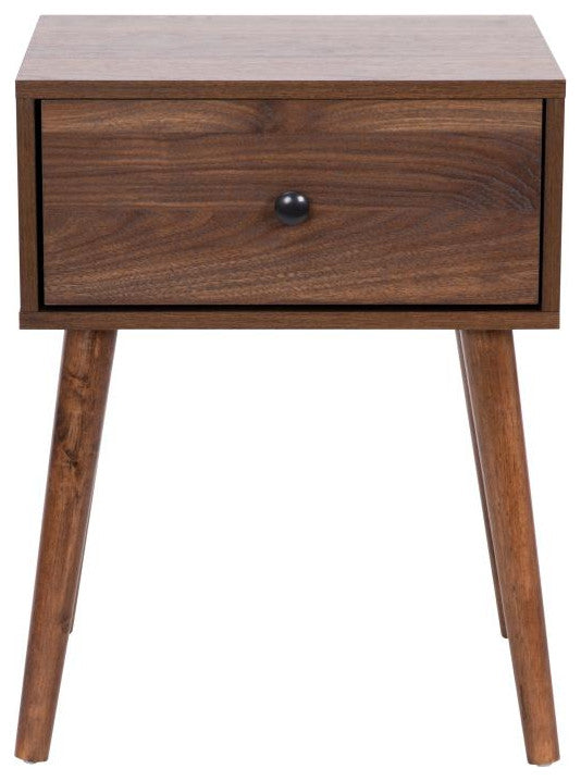 Hatfield One Drawer Wood Nightstand, Side Accent or End Table-Dark Walnut