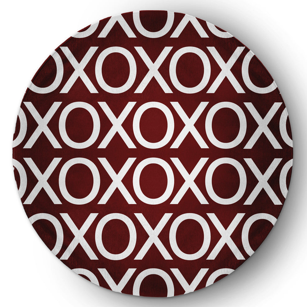 Hugs and Kisses Valentines Chenille Rug, Maroon, 5' Round
