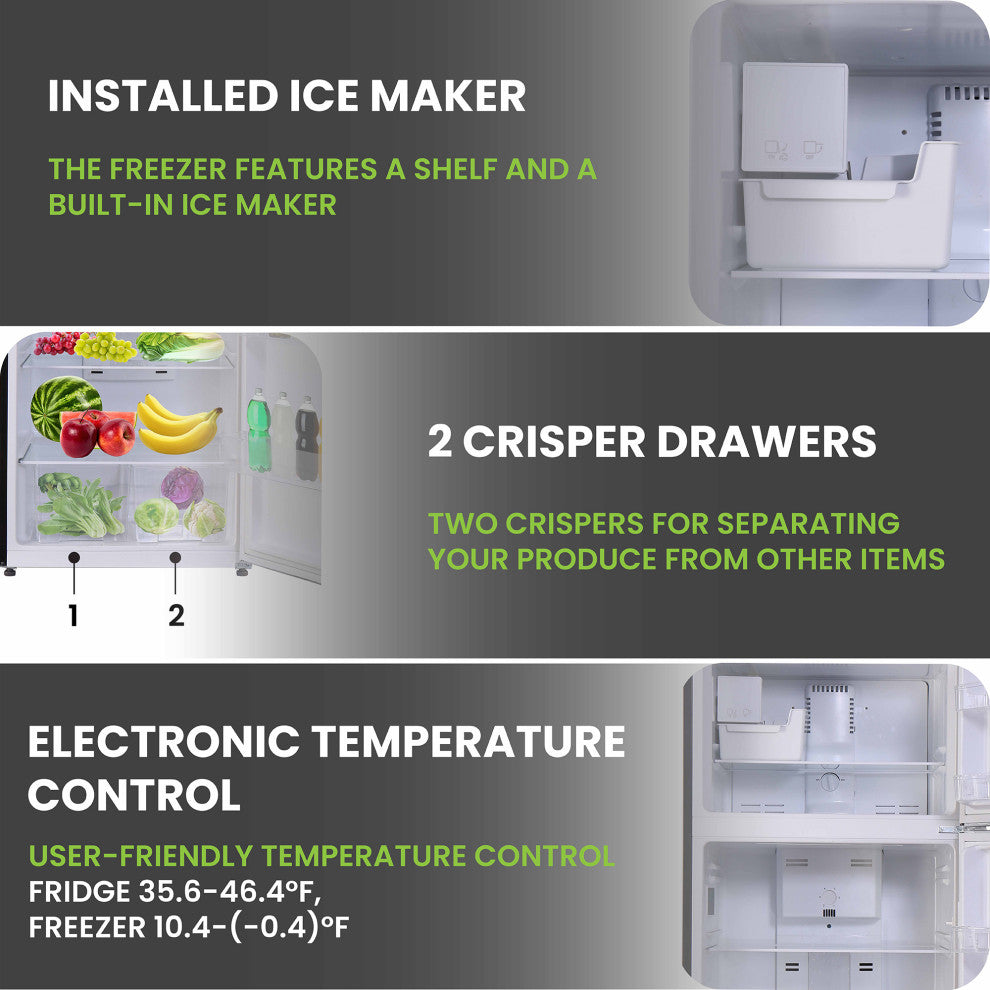 Conserv 30in RETRO Refrigerator 18cf Top Mount w/AUTOMATIC ICE MAKER 110V Handle