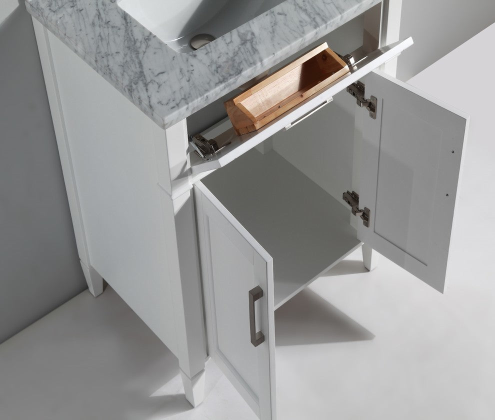 Vanity Set With Carrara Marble Top, 24", White, Led Sensor-Switch Mirror