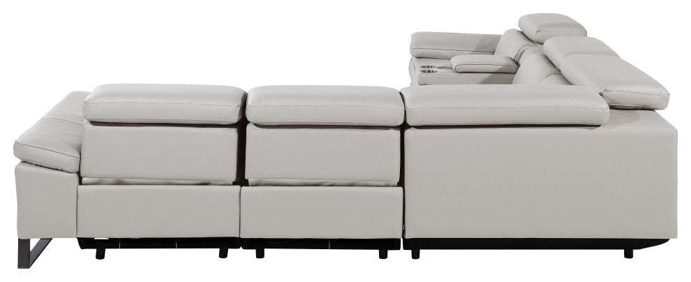 Antonio Italian Leather 6-Piece L-Shaped Power Reclining Sectional, Light Gray