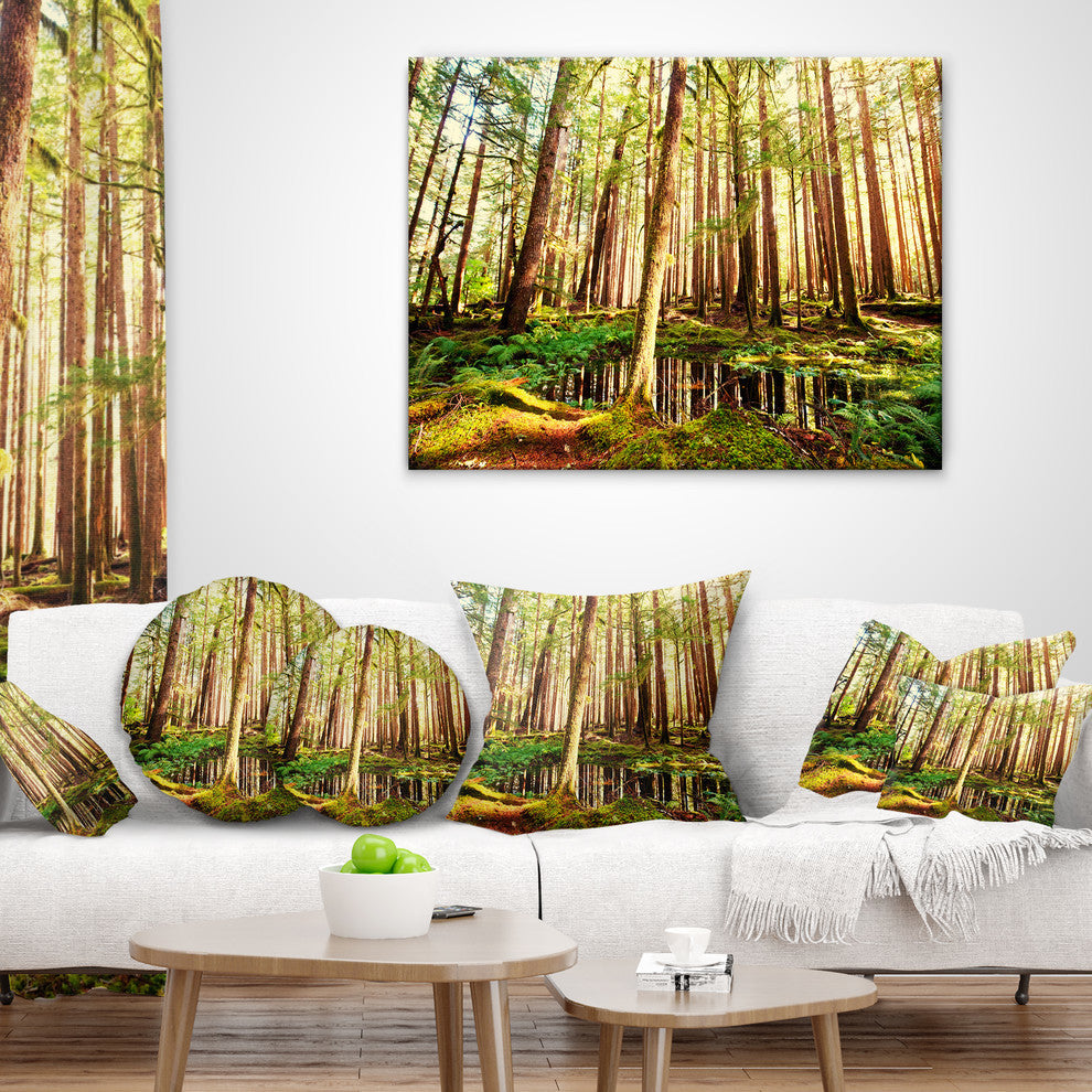 Dense Trees in Green Rain Forest Landscape Printed Throw Pillow, 18"x18"