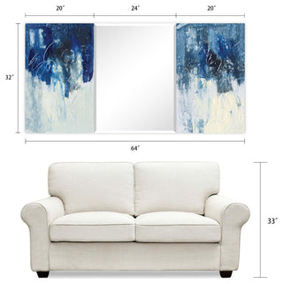 Abstract Rectangular Beveled Wall Mirror on Free Floating Printed Tempered Glass