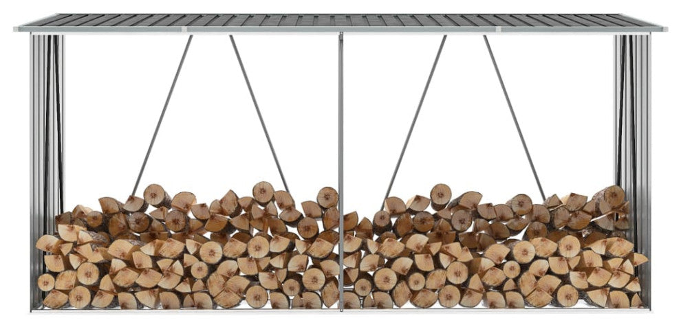 vidaXL Firewood Rack Log Storage Holder Stand with Roof Galvanized Steel 129.9"