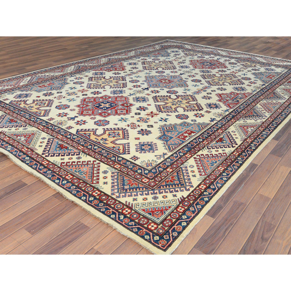 Ivory Afghan Special Kazak Soft Wool Hand Knotted Oriental Rug 9'10" x 13'8"
