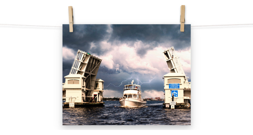 Beach Art Wall: Stormy Drawbridge Boat Landscape Photo Unframed, 11" X 14"