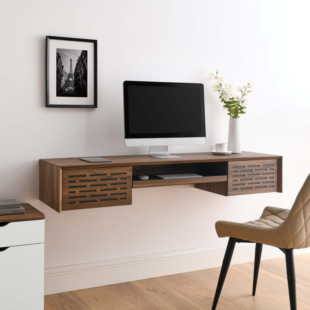 Computer Work Desk, Walnut, Wood, Modern, Mid Century Home Business Office