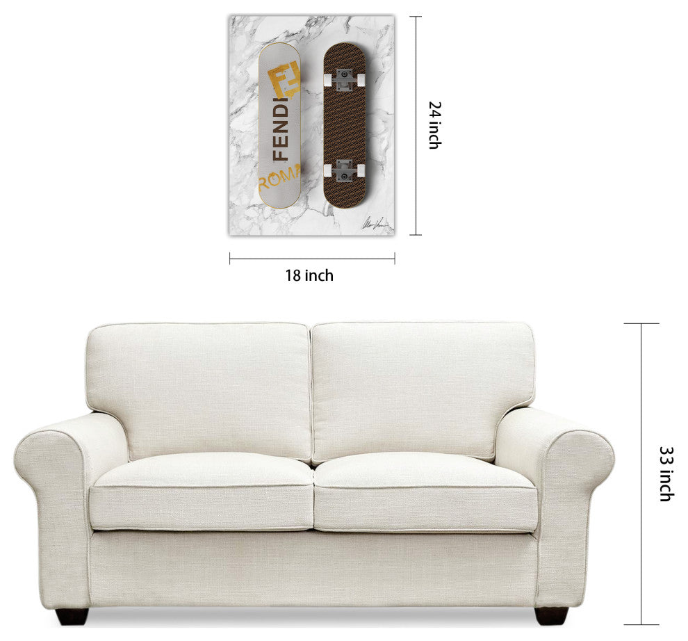 "Fendi Wheels" Frameless Free Floating Tempered Glass Panel Graphic Wall Art