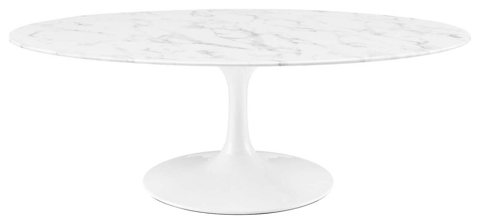 Modern White Tulip 48" Oval-Shaped Artificial Marble Coffee Table