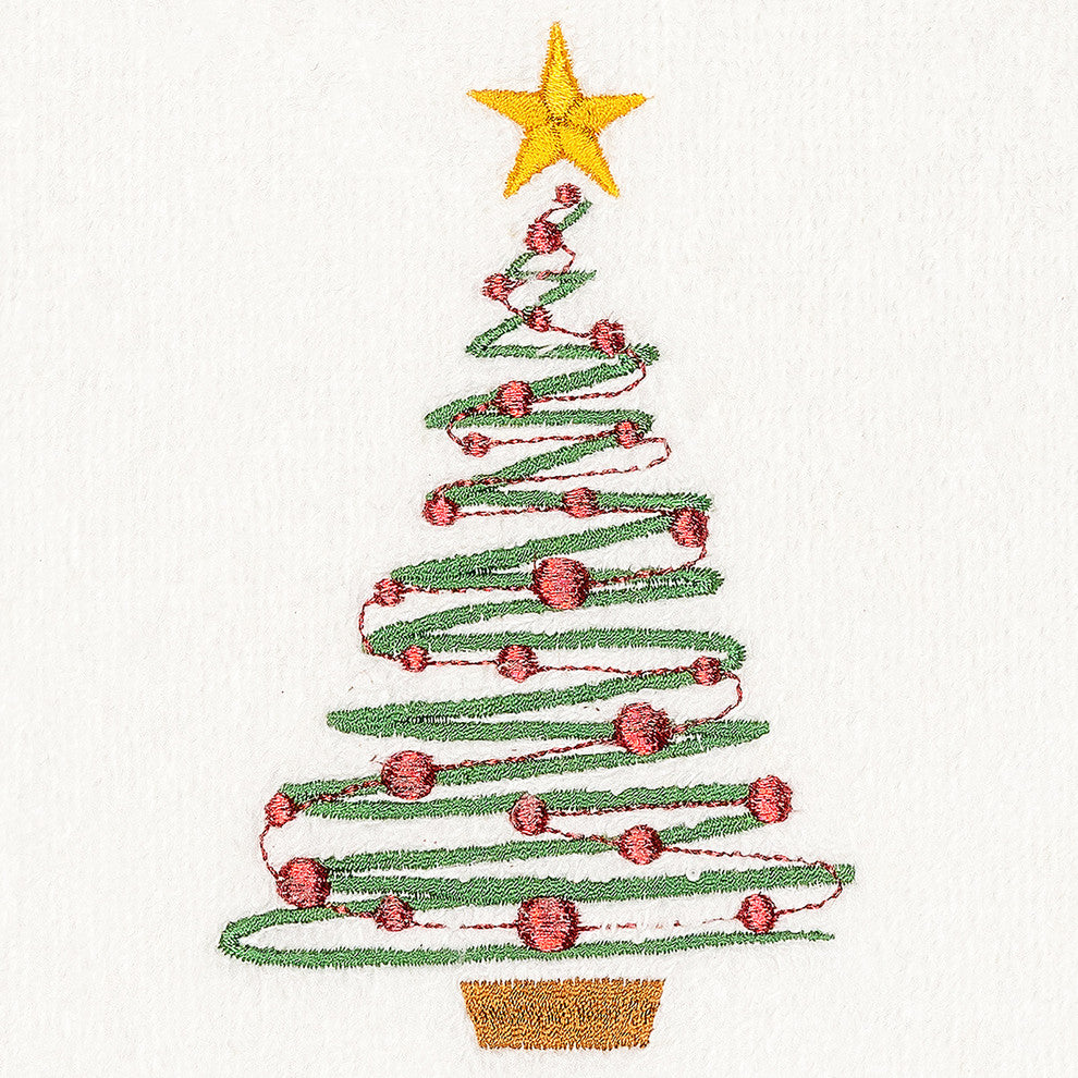 Christmas Tree, Embroidered Luxury Denzi Hand Towels, Set of 2, White