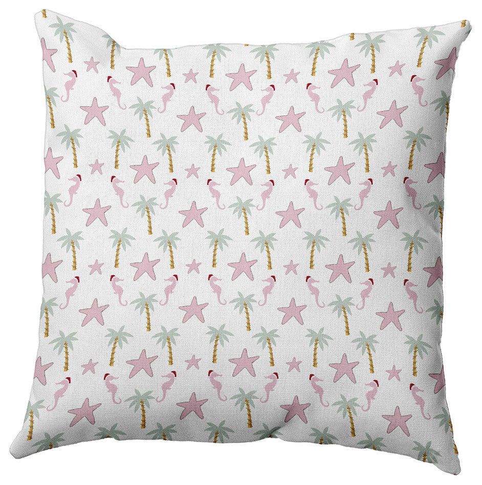 Christmas Beach Pattern Indoor/Outdoor Throw Pillow, Light Pink, 18"x18"