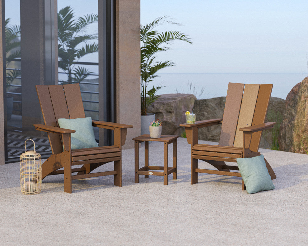 Modern 3-Piece Curveback Adirondack Set, Long Island 18" Side Table, Slate Grey