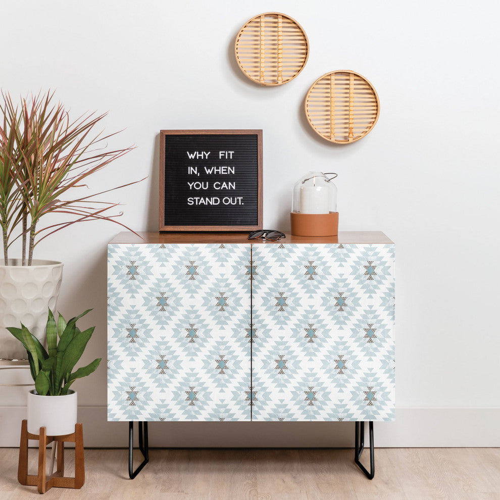 Deny Designs Dwelling Dawn Credenza, Walnut, Black Steel legs