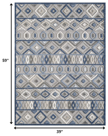 3"x5" Gray Blue Aztec Pattern Indoor Outdoor Area Rug