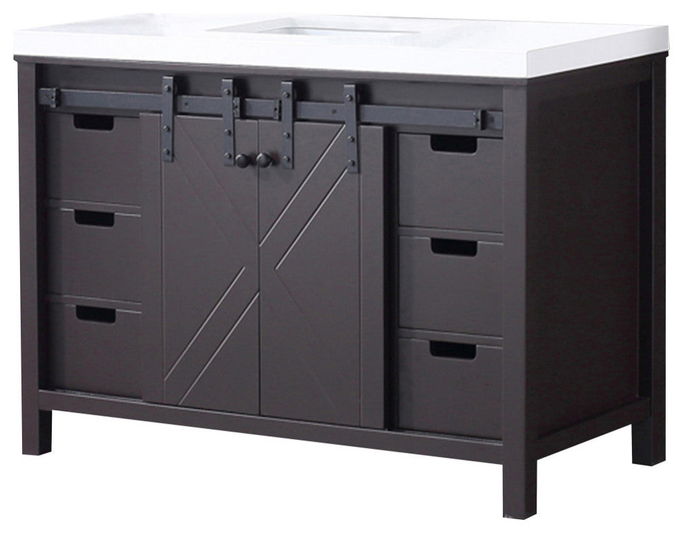 Marsyas 48" Brown Single Bathroom Vanity Cabinet Quartz Top Square Sink
