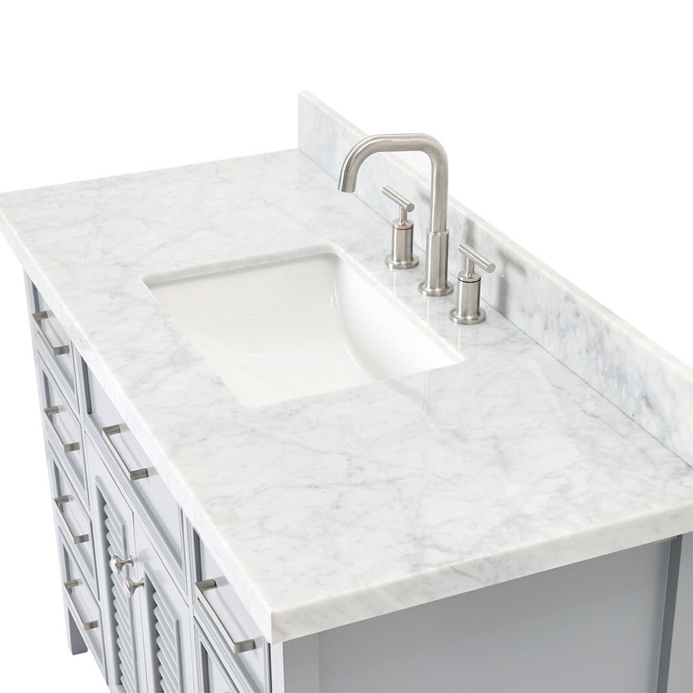 Kensington 49" Bath Vanity Rectangle Sink in Grey With Carrara Marble Top