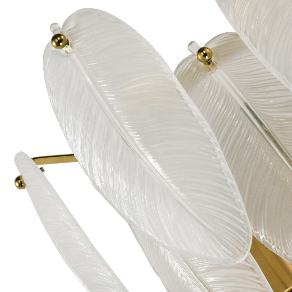 Cervine 2-Light Brushed Shiny Brass Feather-shaped Glass Wall Sconce