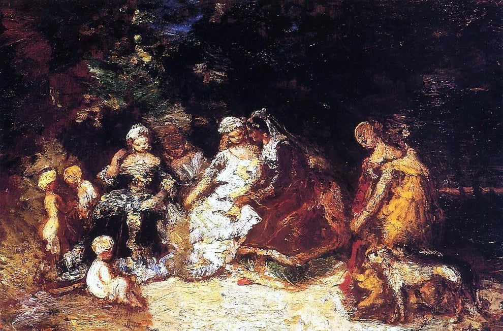 Adolphe-Joseph-Thomas Monticelli Elegant Women and Cupids Gallery Wrapped Canvas