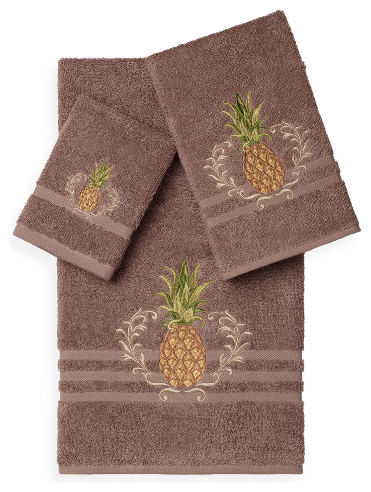 Linum Home Textiles Welcome 3-Piece Embellished Towel Set, Latte
