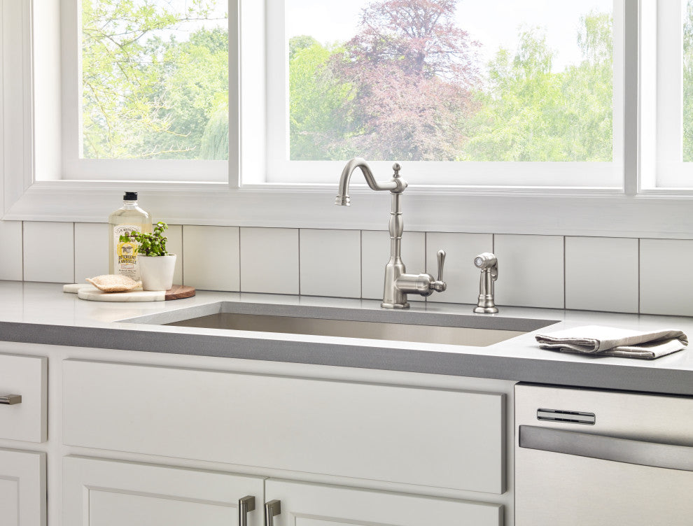 Opulence Single Handle Kitchen Faucet w/ Spray Chrome, Stainless Steel