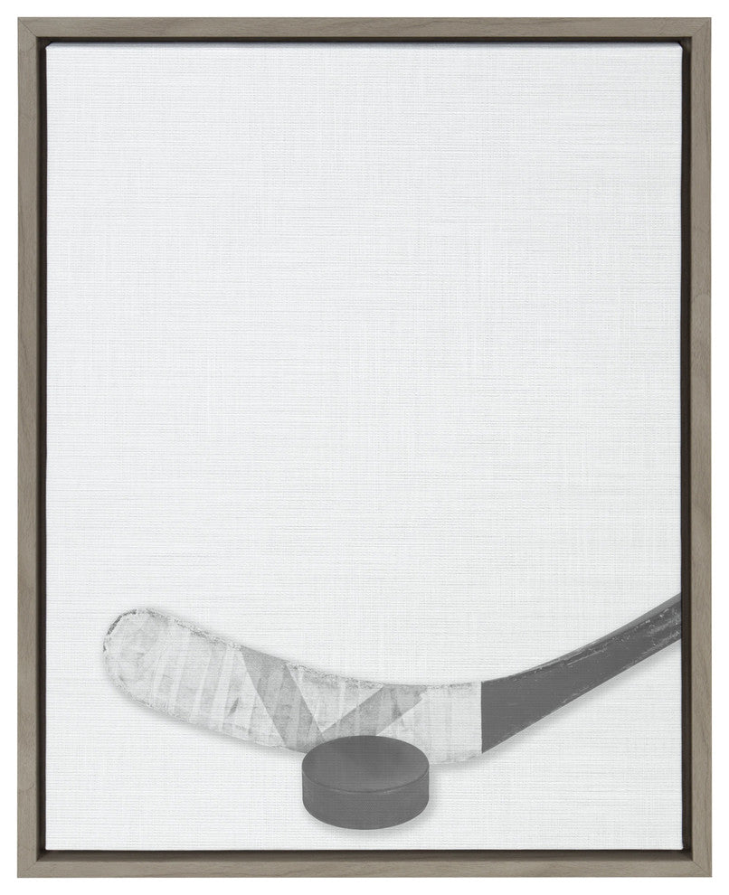 Sylvie Hockey Stick And Puck Portrait Framed Canvas , Gray 18x24