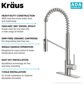 Oletto Commercial Pull-Down 1-Hole Kitchen Faucet, SFS Steel