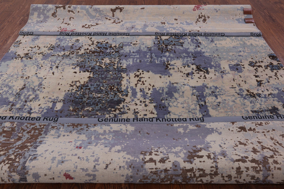 Abstract Handmade Wool and Silk Rug 7' 11" X 10' 1" Q6341
