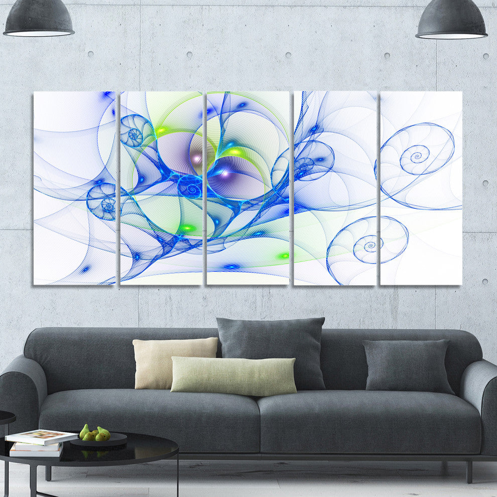 Blue Colored Curly Spiral, Abstract Wall Art Canvas, 60"x28", 5 Panels